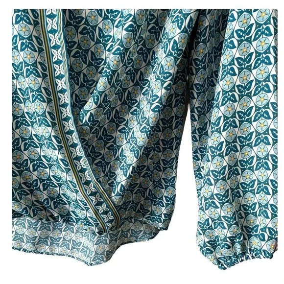 MAX STUDIO| Women’s Crepe Shirtale Faux Wrap Green/White Floral Blouse Size L - Picture 5 of 7